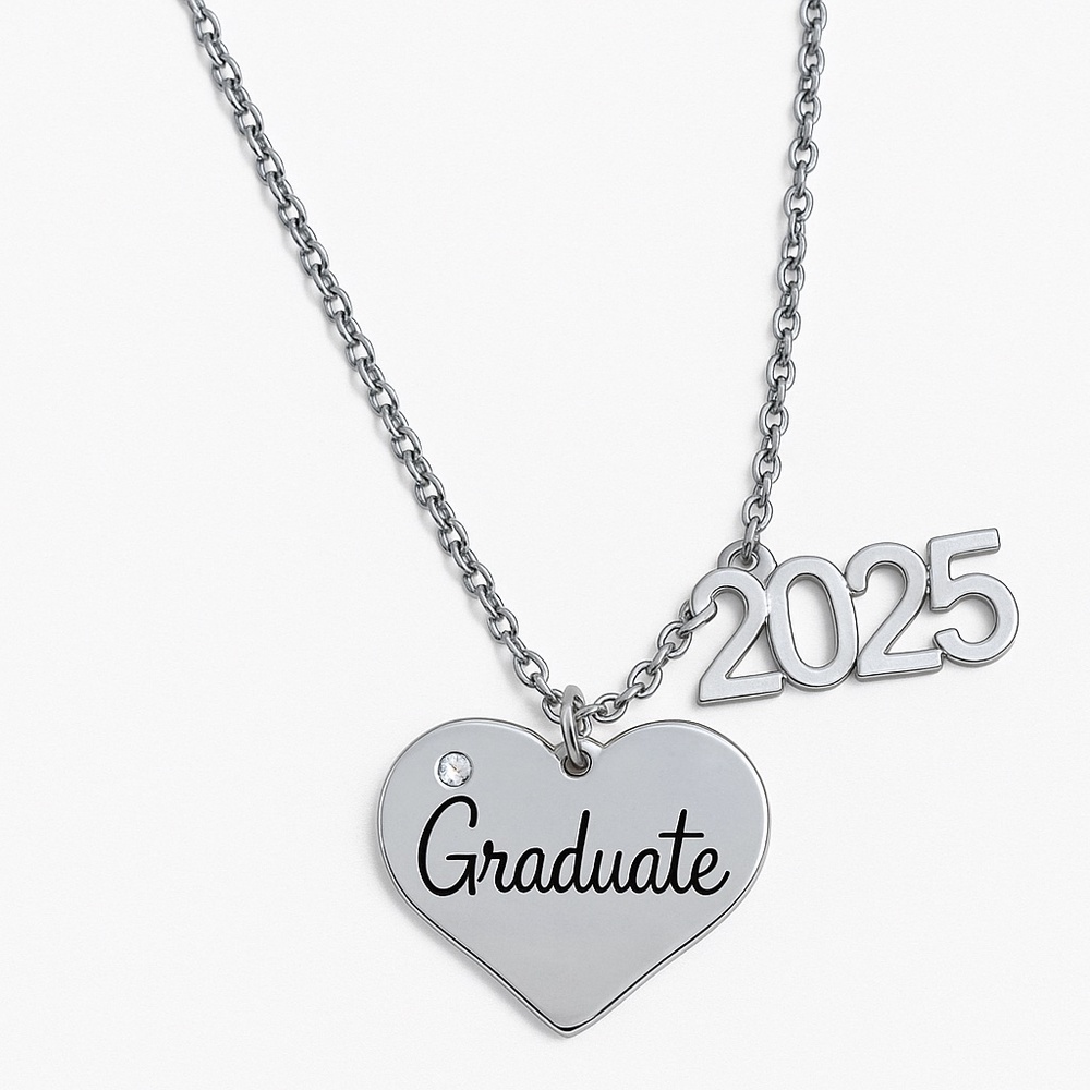 Silver 2025 Graduate Heart Charm Necklace-  Girls Graduation Pendant Necklace